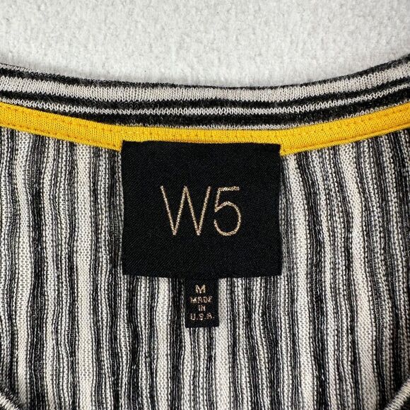 W5 Stripe Knit Cap Sleeve Twist Front Round Neck Top Women's Medium Black White - Picture 8 of 10
